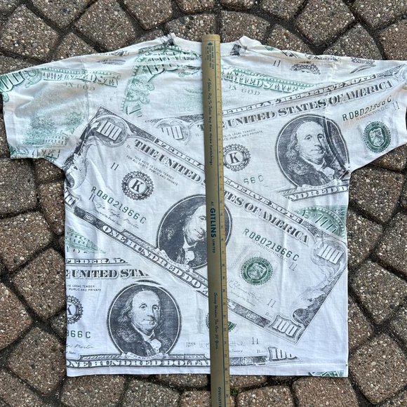 Vintage 90s Single Stitch Money AOP All Over Print $100 Bills T Shirt Sz XL - Picture 6 of 7